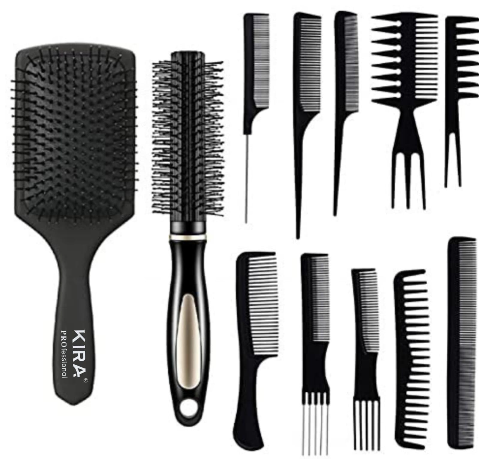Red Square12 Pieces Hair Brush Comb Set Paddle Hair Brush Detangling Brush, Including 1 Airbag Massage Comb,1 Roller Brush and 10 Hair Styling Comb for Wet, Dry, Curly and Straight Hair (Black)-image-18