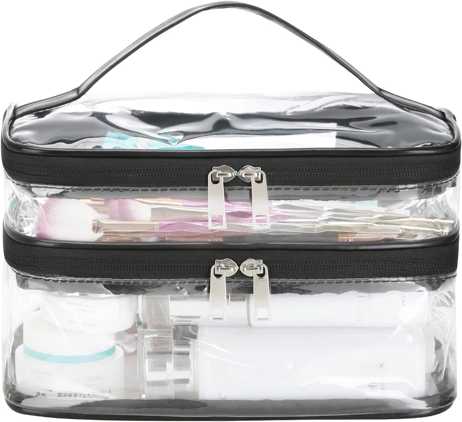 Double Layer Clear Cosmetic Bag, Waterproof Toiletry Makeup Travel Toiletry Bag, Transparent PVC Pouch Organizer Multifunctional Large Waterproof Portable