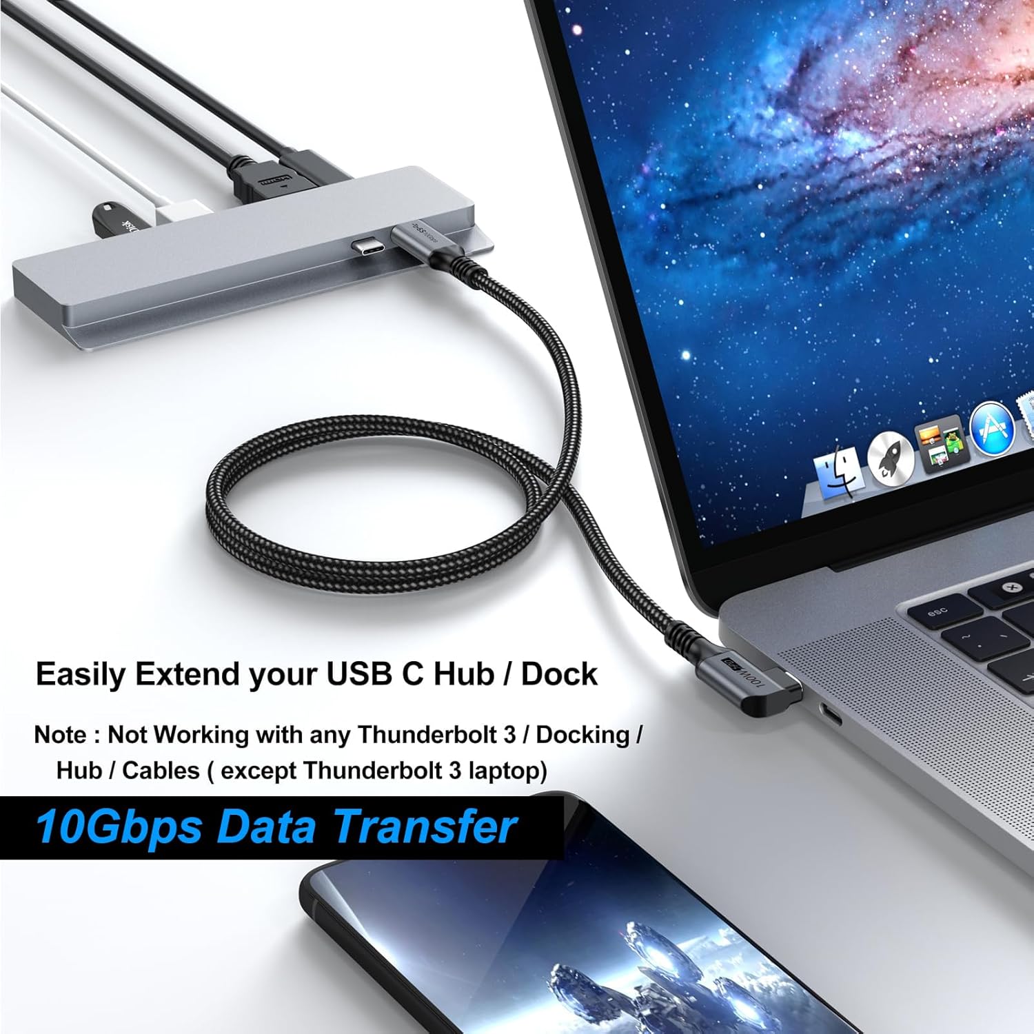USB C Extension Cable 5-Pack, 6FT USB C Extender Cable, USBC 100W Chargin Right Angle, 10Gbps Data Faster USB 3.2 Gen 2 Male to Female Cable with 4K Video for Laptop, Tablet and Phone