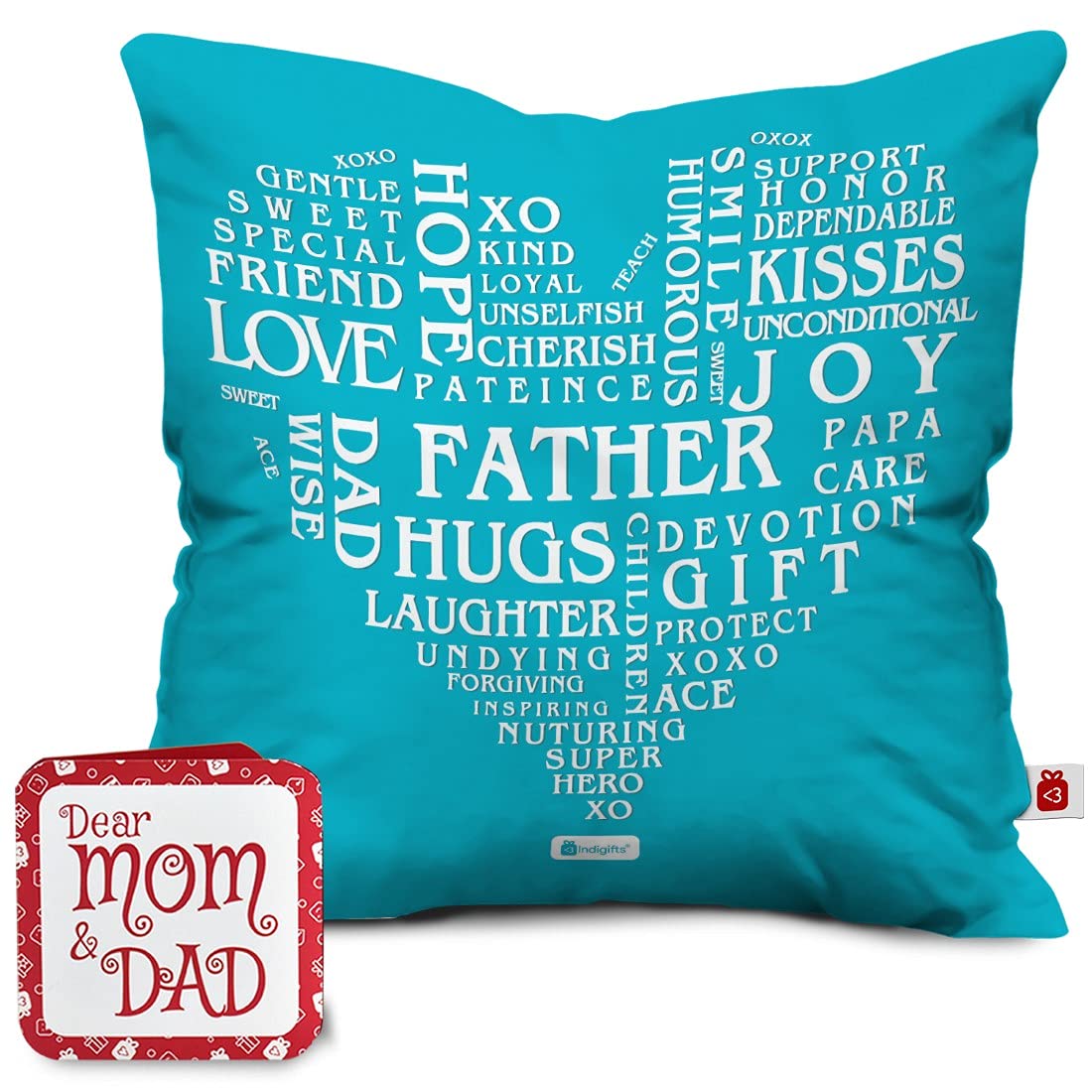 Indigifts Micro Satin and Fiber Dad Father Love Words Printed Cushion Cover with Filler (Blue, 12x12 inches)