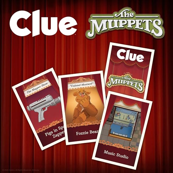 CLUE: The Muppets, Classic Board Game, Solve The Mystery in The Muppet Theater with Kermit, Fozzie, More, Discover Who, Where, and What Weapon was Used, Officially Licensed The Muppets Merchandise