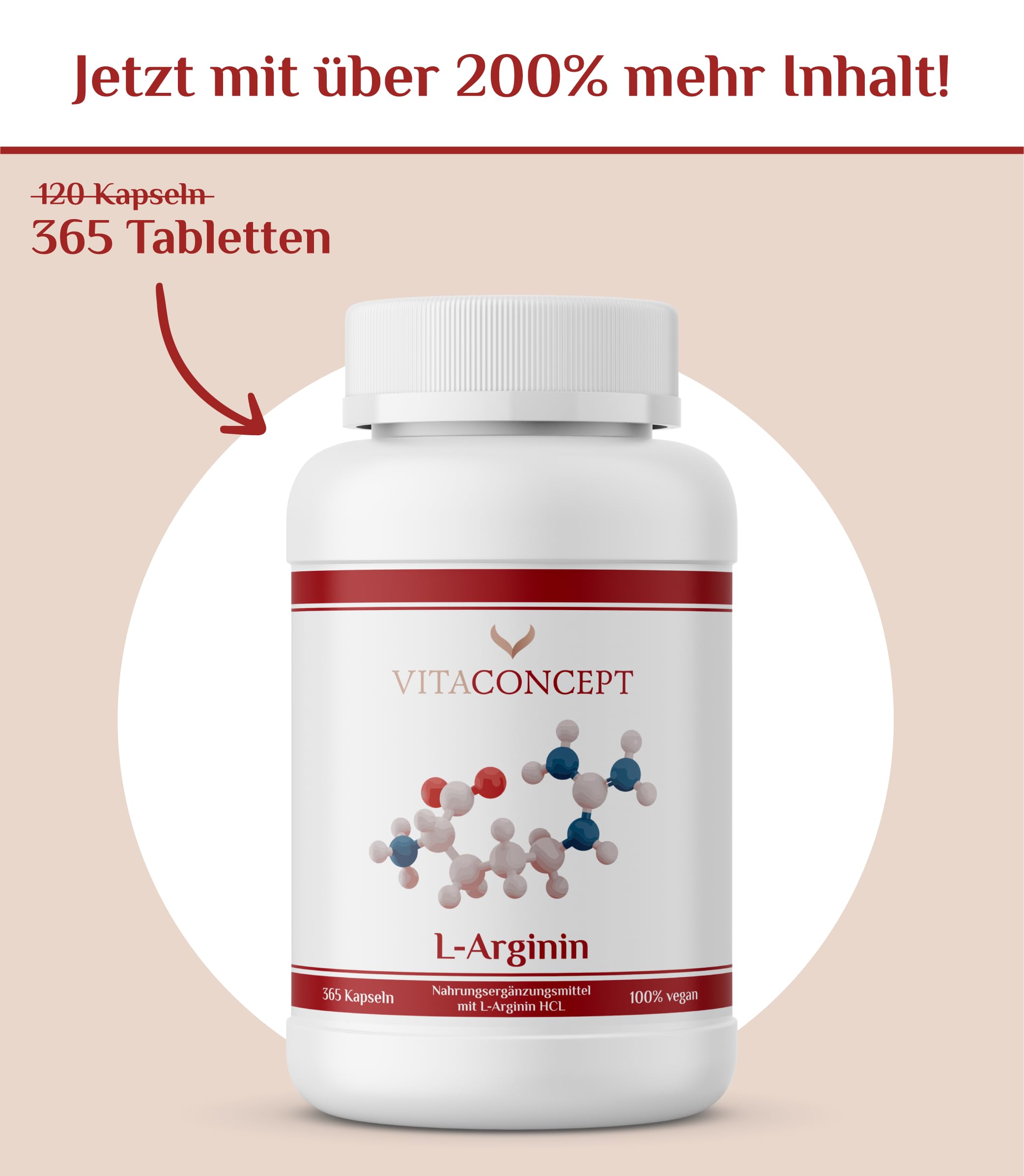 Vitaconcept I L-Arginin I 365 Kapseln I hochdosiert I 1000 mg pro Kapsel I 98,7% reines L-Arginin I vegan I in Deutschland produziert