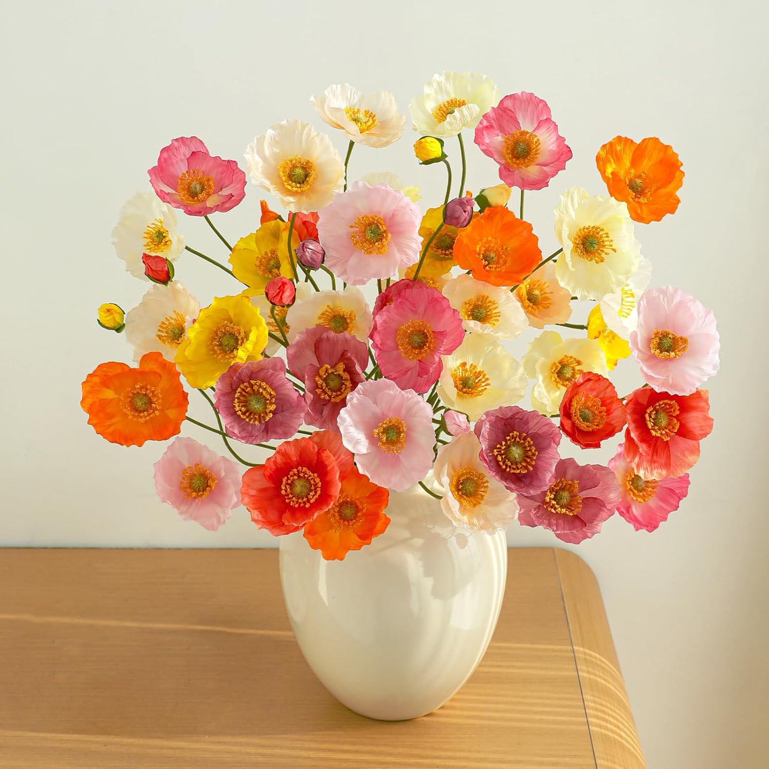 18PCS 54Heads Artificial Poppy Flowers with Stems, Silk Iceland Poppies Fake Flowers, Faux Poppy Bouquet for Wedding Table Office Party Floral Display Home Decor (White+Yellow+Orange+Purple)