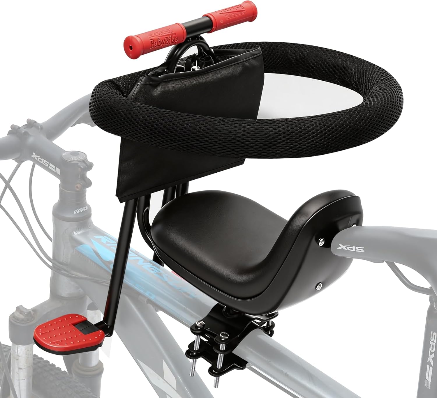 Kids Bike Seat Front Mounted and Handlebar Child Bike Seat Detachable Front Mounted Toddler Bicycle Seat Bicycle Seats with Guardrail Foot Pedals for Children 1~5 Years Compatible with All Adult MTB