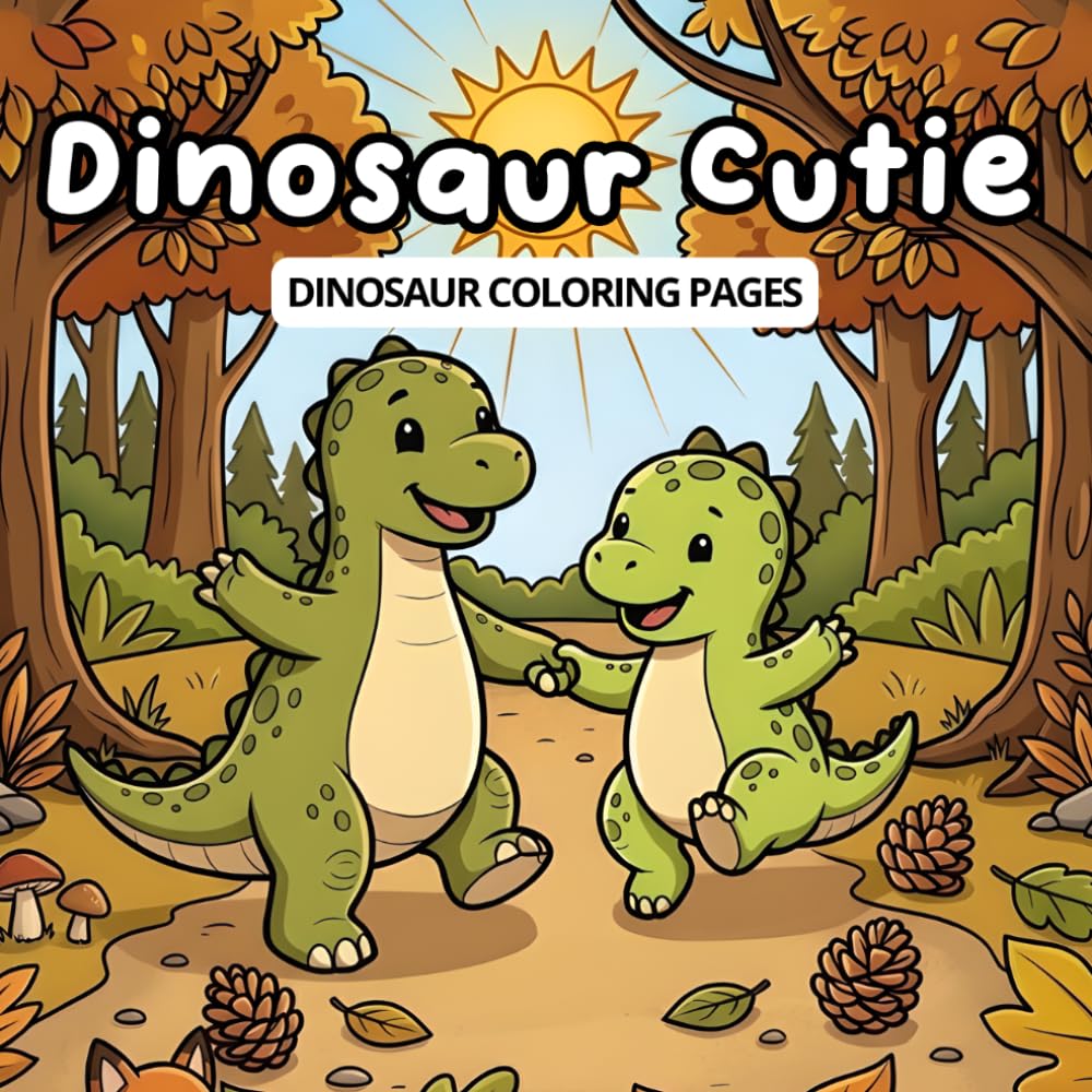 Dinosaur Cutie: Dinosaur Coloring Pages for Adults and Teens Featuring Cute Dino Friends Creating Exciting Memories Together