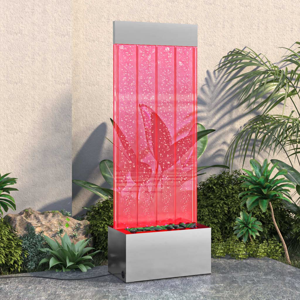 vidaXL Columna Burbujas LEDs RGB Cascada Iluminación Fuente de Jardín Pared Luces Oficina Equipo Eléctrico Acero Inoxidable Acrílico