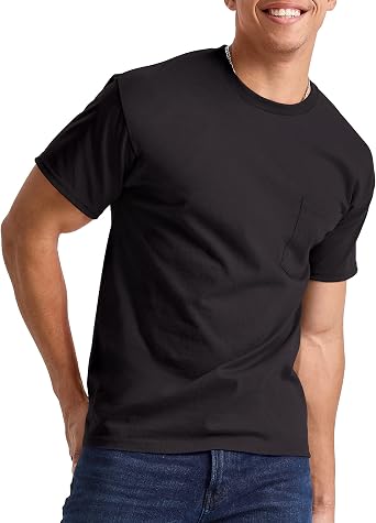 Hanes Men's Essentials Short-Sleeve Pocket T-Shirt Pack, Cotton Crewneck Tee, 3-Pack