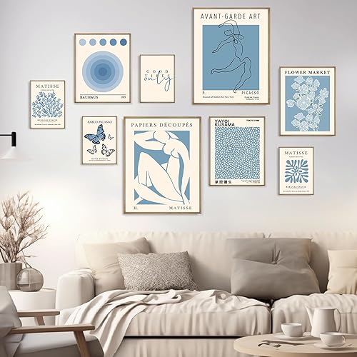 Miniatura 5 de Morandi - Póster artístico de pared azul, juego de 9 pósteres abstractos de Matisse, decoración retro para dormitorio estético, sala de estar,