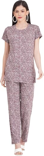 Tulzott Women's Pure Cotton Top & Pyjama Set - Printed Nightwear and Loungewear, Comfortable Night Suit for Sleep and Rela...