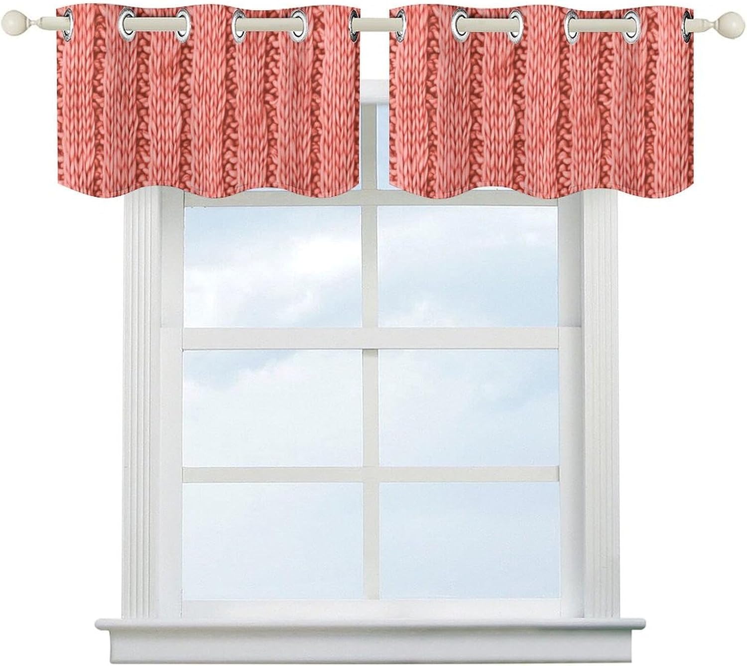 Knitted Texture Pattern Valance for Windows, 2 Pack Kitchen Curtains Modern Home Decor, Soft Blackout Window Curtains for Living Room & Bedroom, 18 X 52 Inch