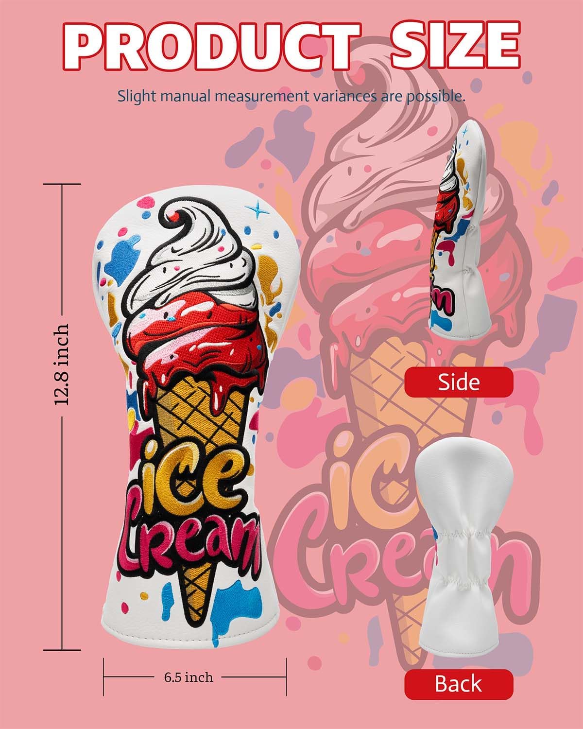 Golf Club Head Covers, Ice Cream Golf Headcovers for Drivers, Fairway Woods, Hybrids, Mallet Blade Putter Cover, Funny Golf Club Covers with Premium PU Leather and Advanced Embroidery for Most Brands