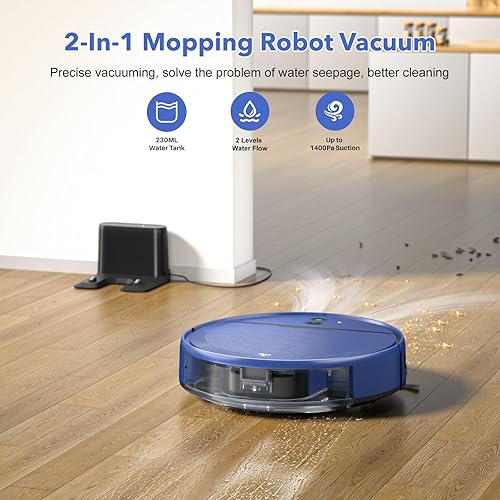 Miniatura 2 de Robot 2 en 1 para trapear y aspirar, robot aspirador y trapeador combinado compatible con WiFiApp, aspiradora robótica autocargable, delgado, ideal