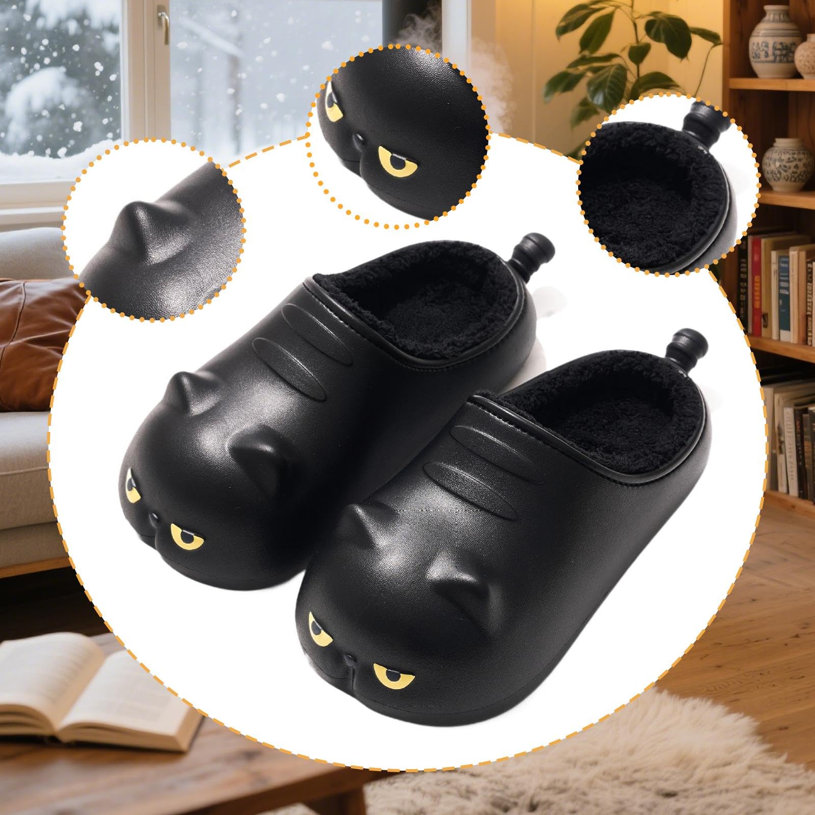Pantuflas de felpa de invierno, regalo de cumpleaños, divertidas, suaves y antideslizantes, para el dormitorio y el hogar, Negro, 38 39