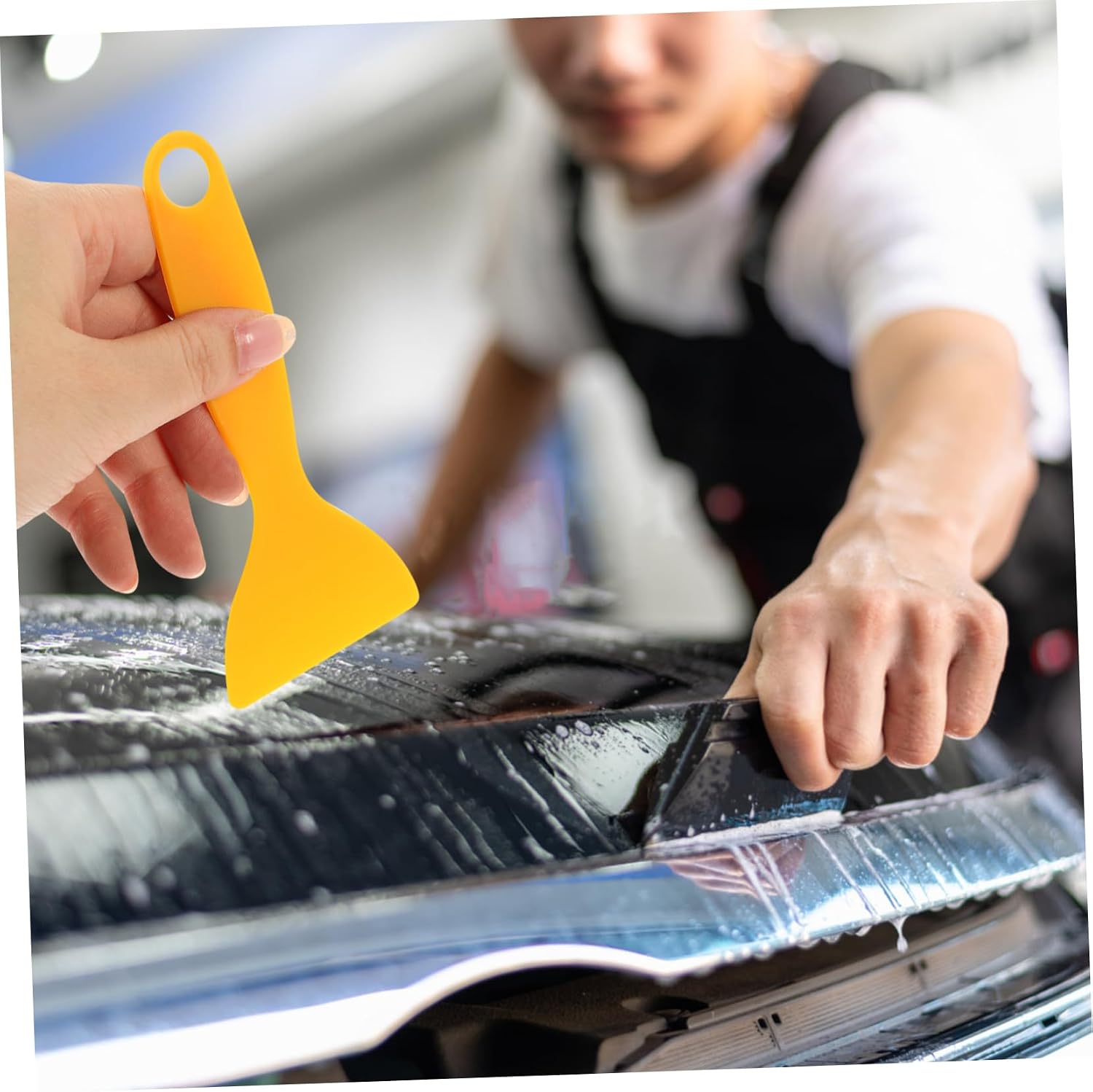25pcs Car Film Scraper Tool Yellow Vinyl Wrapping and Window Tinting Gadget for Easy Adhesive Removal and Film Application and Portable Car Accessories