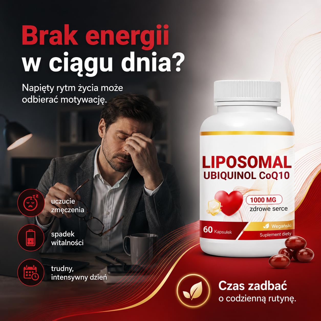 Liposomalny Ubichinol CoQ10 Kompleks 1000mg - Aktywny Koenzym Q10 Suplement - Wegańskie Kapsułki o Wysokiej Przyswajalności - 60 Sztuk