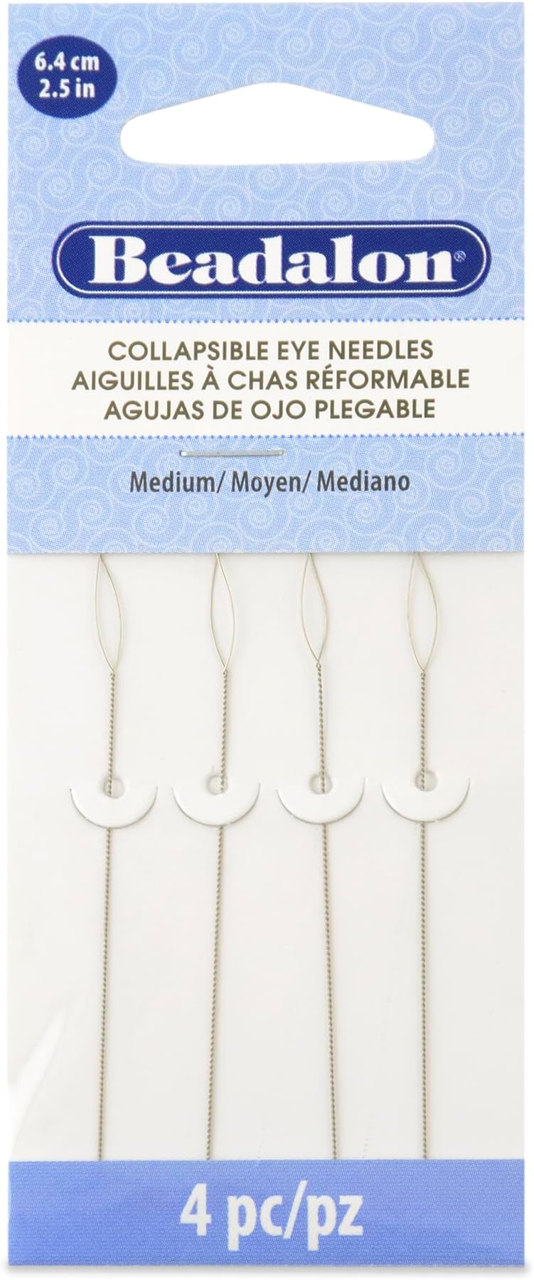 Beadalon 2.5-inch Medium Collapsible Eye Needles, Pack of 4