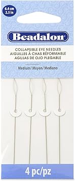 Beadalon Collapsible Eye Beading Needles, Medium 0.36 mm / .014 inches Diameter, 2.5 inches Length, 4 pc