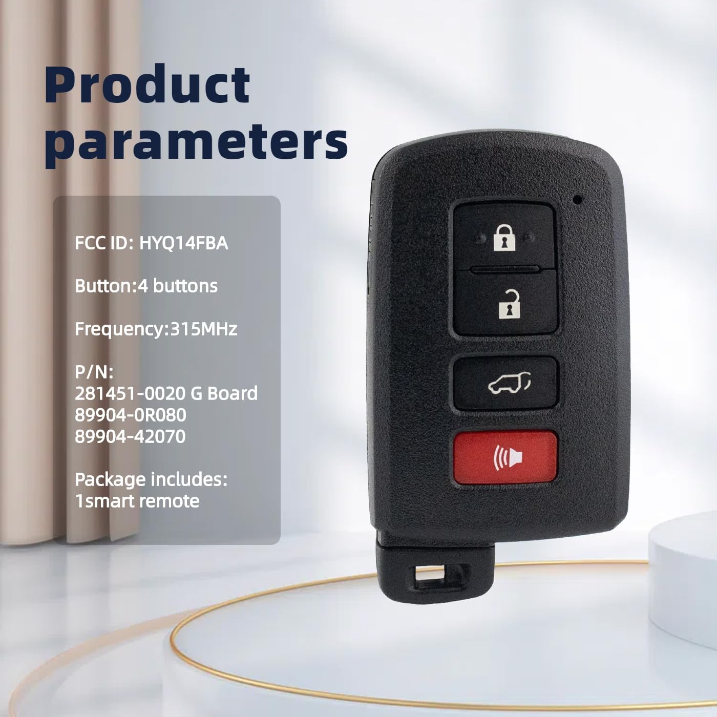 Smart Key Fob Remote Replacement Compatible with Toyota RAV4 2013 2014 2015 2016 2017 2018 Keyless Entry Remote HYQ14FBA PN:89904-0R080, 89904-42070 281451-0020 G Board