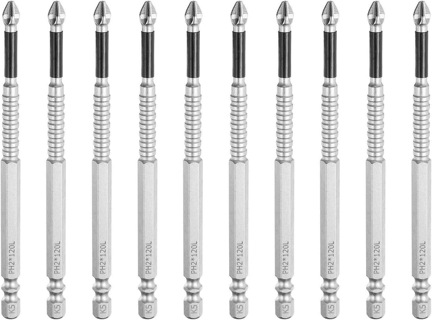 HARFINGTON 10pcs Impact Phillips Screwdriver Bit PH2 (#2) Anti Slip Tip 1/4" Hex Shank 4.7" (120mm) Long Magnetic Cross Screw Driver Industrial Power Drill Bits