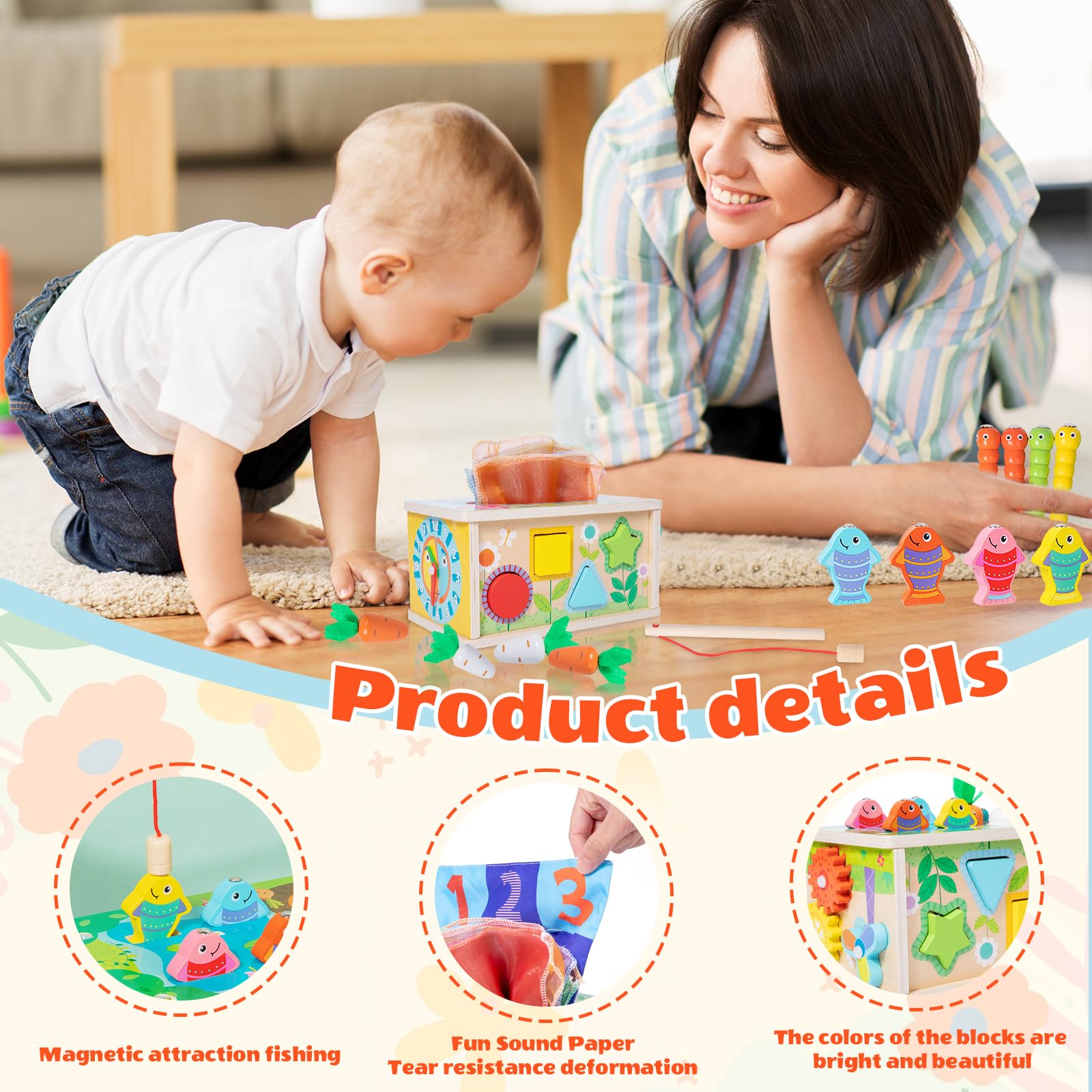 Caja de pañuelos para bebé, juguetes sensoriales para bebés, juguetes Montessori de coordinación mano-ojo, juguetes para bebés de 1 año, regalo para | en línea