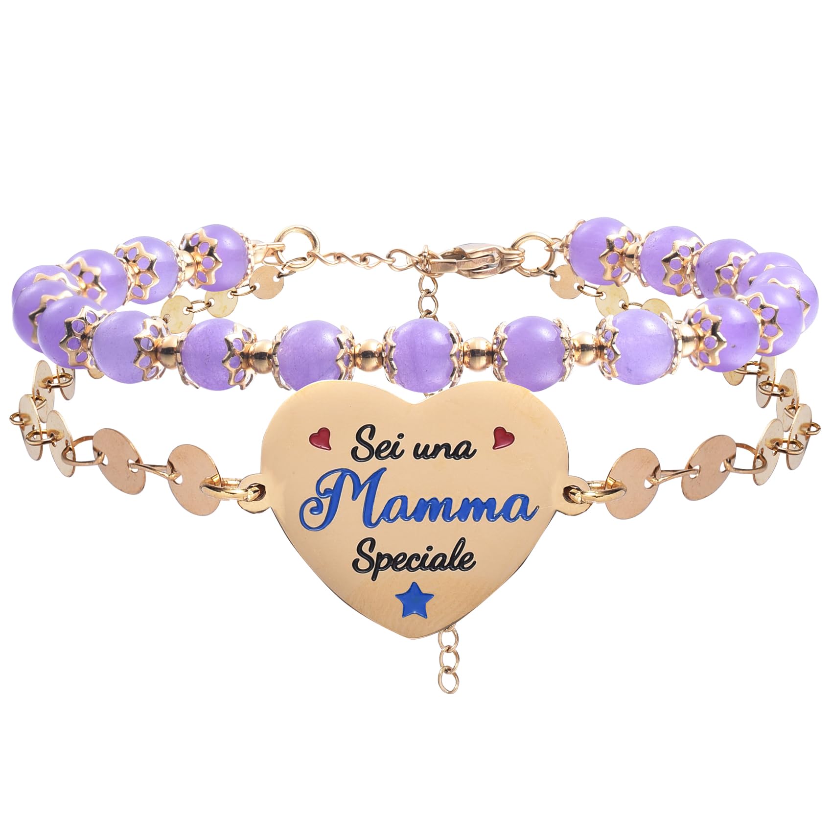 LParkin Bracciale Mamma Doppio Giro In Acciaio Inox Oro Regolabile Con Scritta - 3