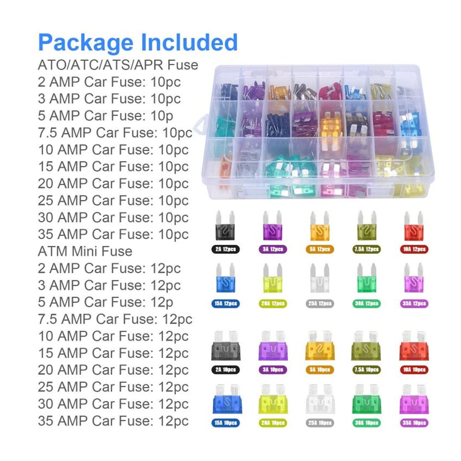 Kit de fusibles for Coche y camión, 220 Uds., APM ATM Mini y Surtido de fusibles de Cuchilla estándar, Juego de Cuchillas, Accesorios for Coche