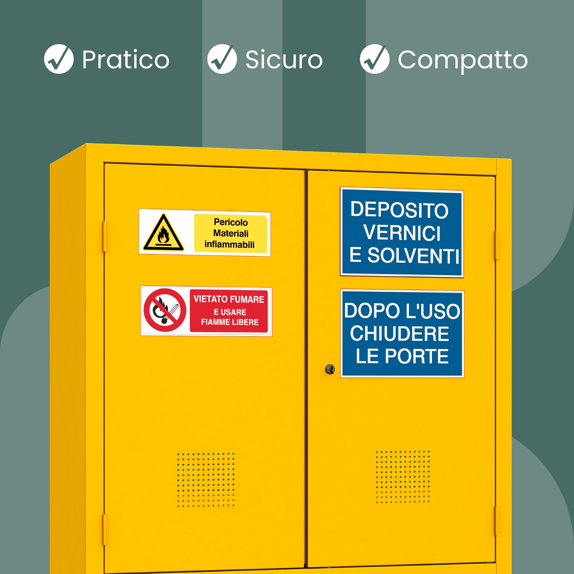 XLOCKERS Armadio Deposito Liquidi Infiammabili in Metallo per Stoccaggio e Protezione di Sostanze Pericolose, 3 Ripiani, Giallo RAL 1003, 100x45x100 cm, Made in Italy