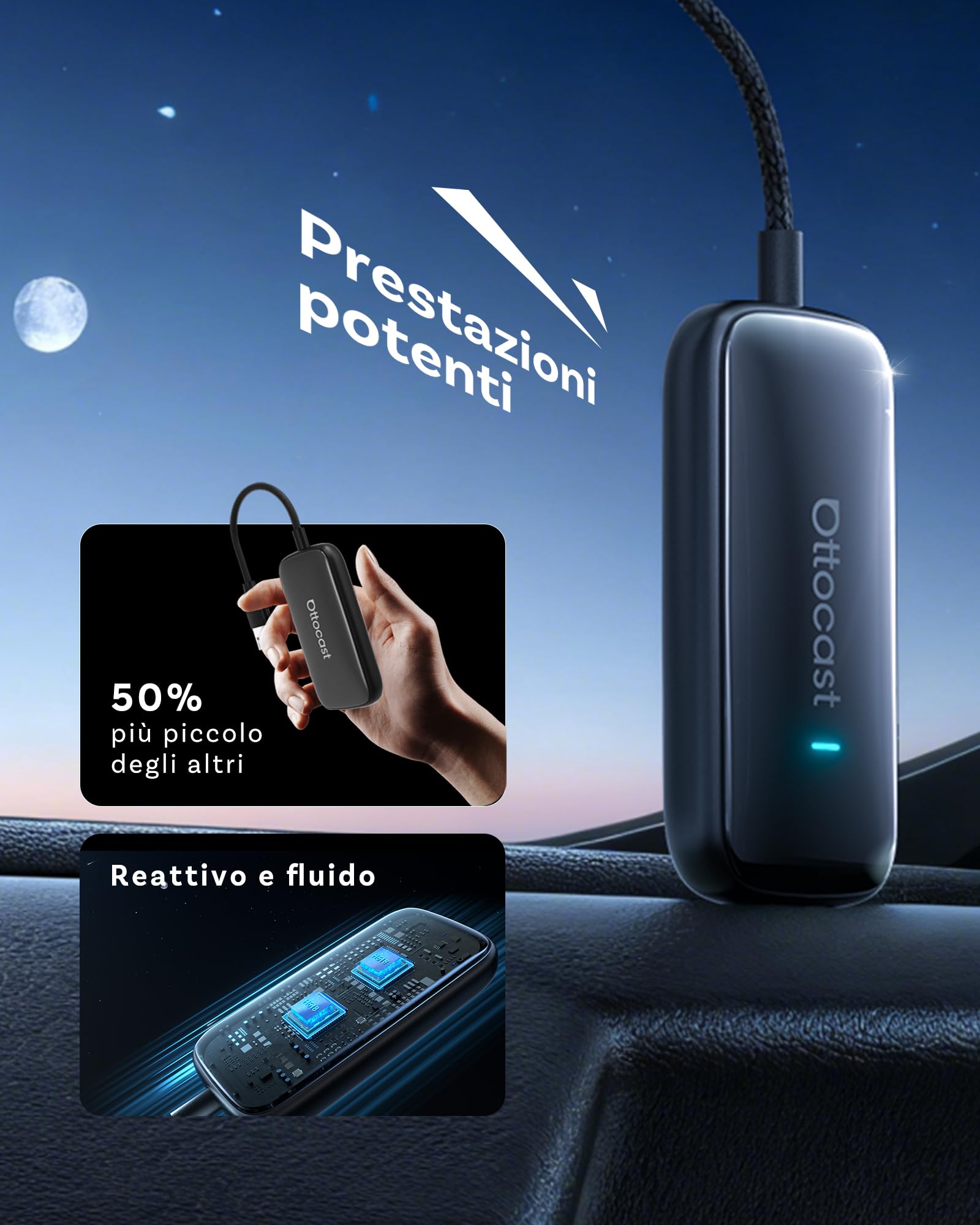 2026 Nuovo OTTOCAST Play2video Ultra, Adattatore CarPlay & Android Auto Wireless con YouTube Netflix, Plug & Play Chip 5G, WiFi6, 4GB+32GB Carplay AI Box per auto con CarPlay cablato dopo il 2016