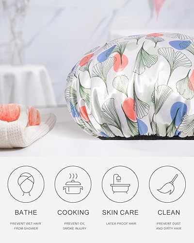 Miniatura 6 de Aquior Gorro de ducha con forro de rizo para mujer, gorro de ducha reutilizable, triple capa impermeable, extra grande para mujeres de pelo largo