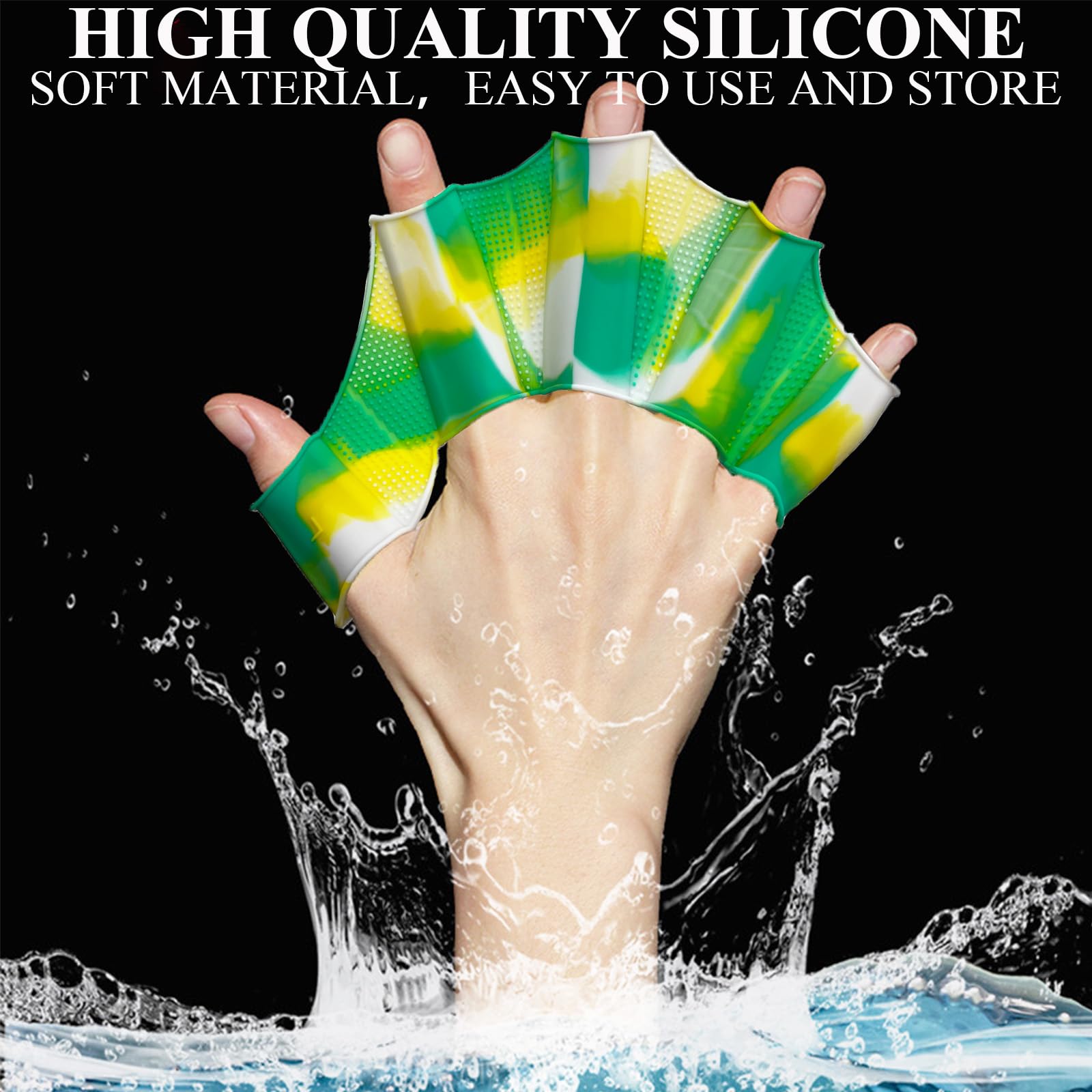 4 Paio Guanti Palmati per Nuoto, Pinne a Mano in Silicone, Guanti da Bagno Webbed, Silicone Palmato Guanti da Nuoto per Donne Uomini, Guanti Acquatici Pinne da Nuoto per Allenamento di Nuoto
