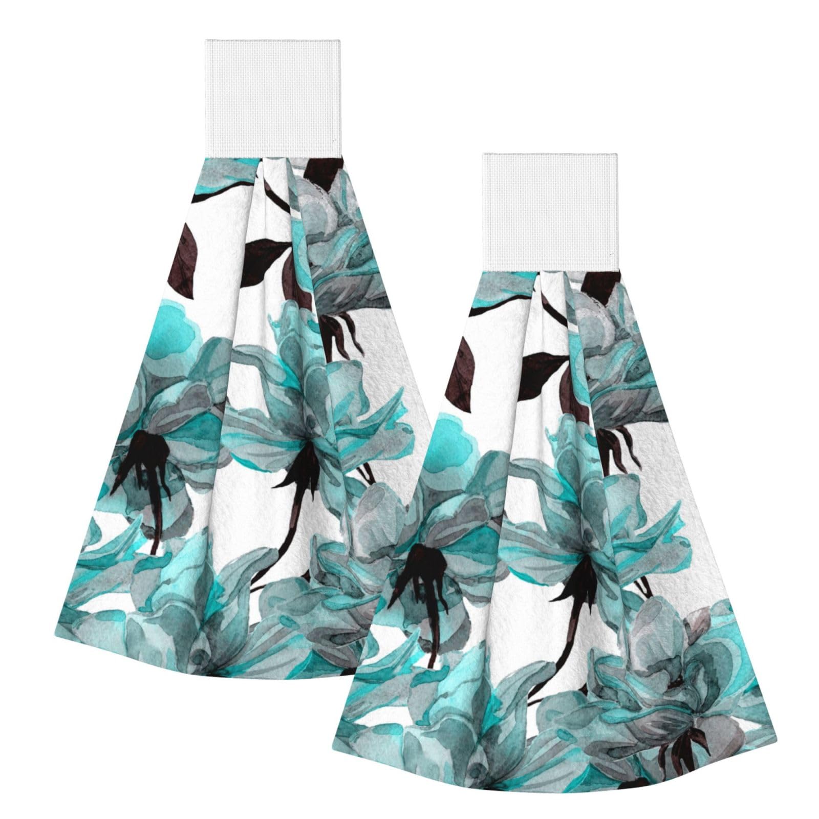 DOPKLNA Blue Flower Floral Teal Roses Watercolor, 2 Pcs Hanging Coral Fiber Hand Towels for Bathroom, Absorbent Kitchen Towels