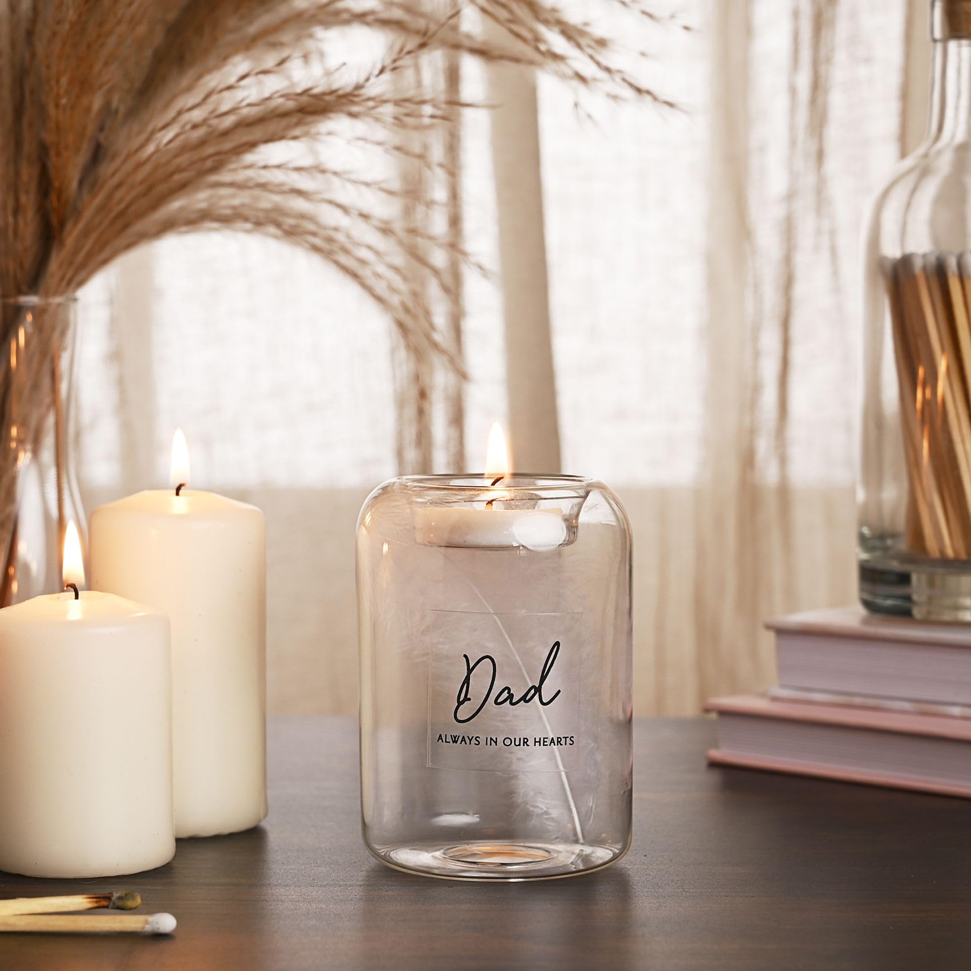 Widdop Thoughts of You Glass Tea Light Holder With Feather Inside, Dad - Image 2