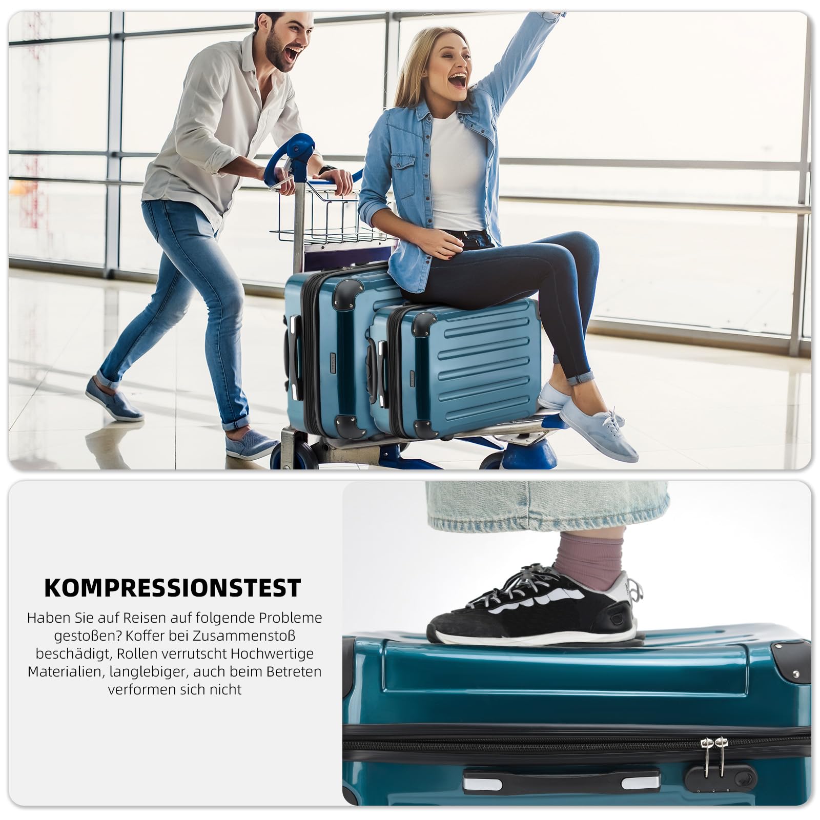 BEIBYE- 3er Kofferset Hartschalen-Koffer Reisekoffer Trolley Rollkoffer Set Reisekofferset (Pale Green)