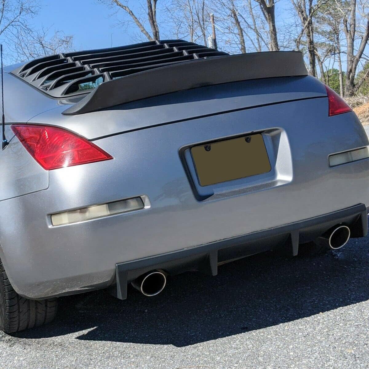 ECOTRIC Rear Bumper Diffuser Lip Compatible with 2003-2008 Nissan 350Z Fairlady, J Style PP Rear Lip Diffuser, Under Chin Spoiler Splitter Valance Shark Fin - Black