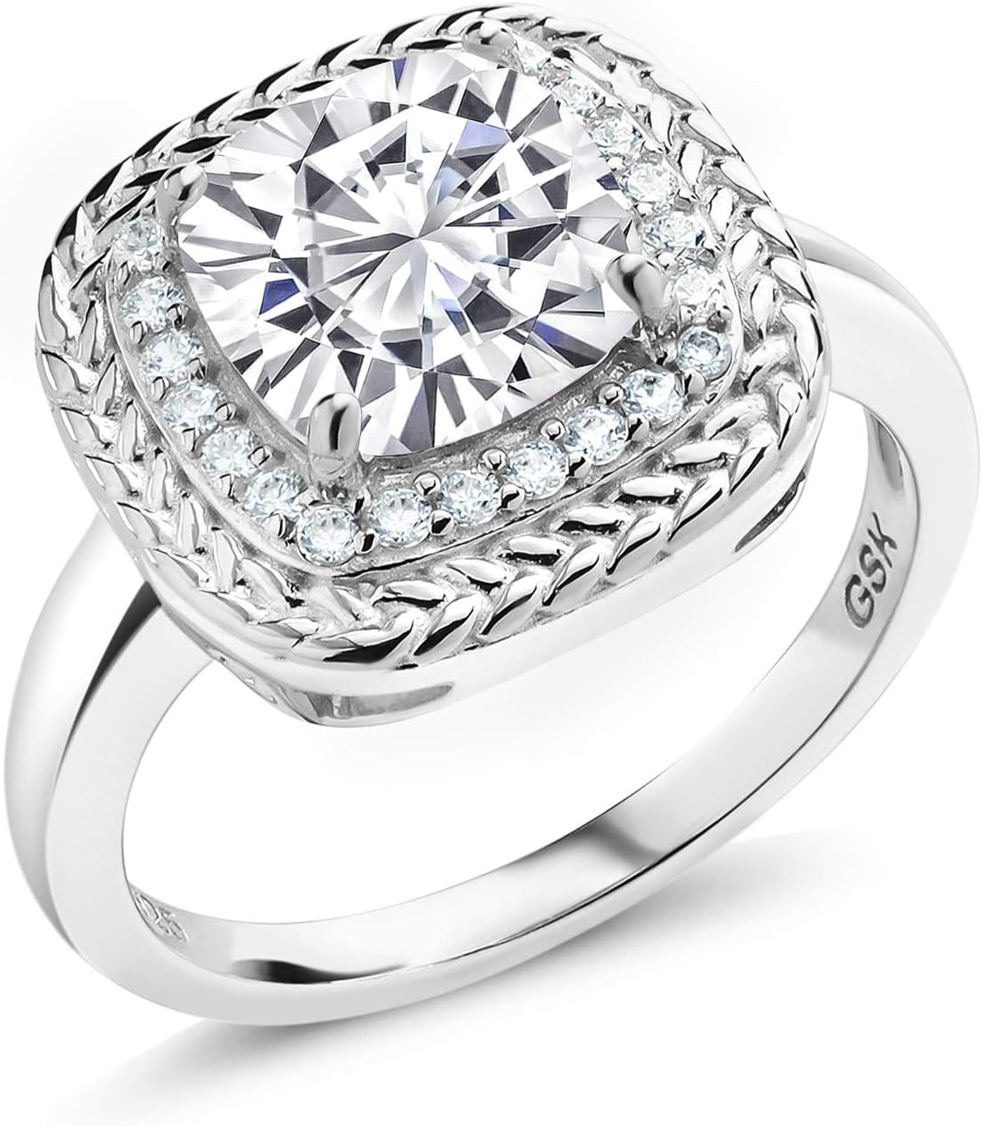 Gem Stone King 925 Sterling Silver 8MM Cushion Gemstone Birthstone Halo Engagement Ring | Wedding Engagement Anniversary Promise Ring For Women | Available In Size 5, 6, 7, 8, 9