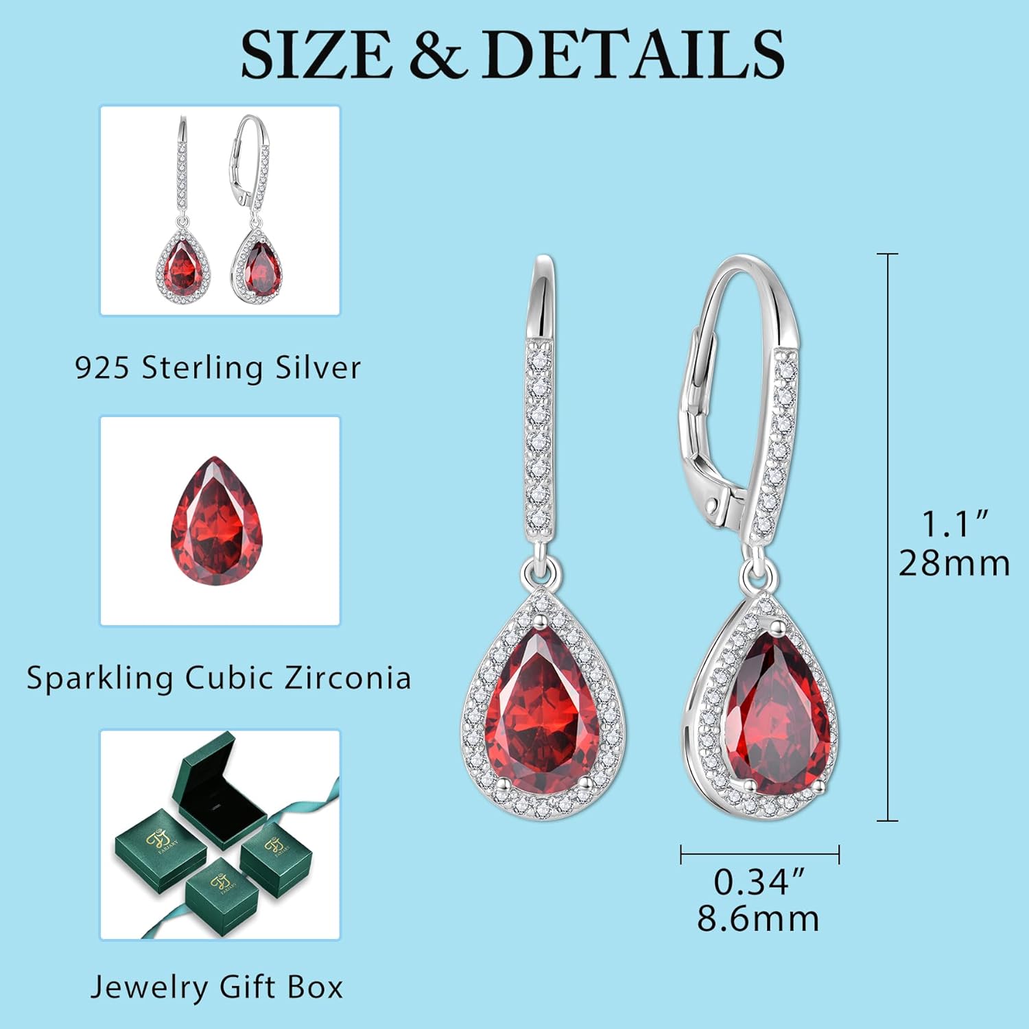 FJ Teardrop Dangle Drop Earrings 925 Sterling Silver Halo Leverback Earrings Birthstone Jewelry Gifts for Women - Image 6