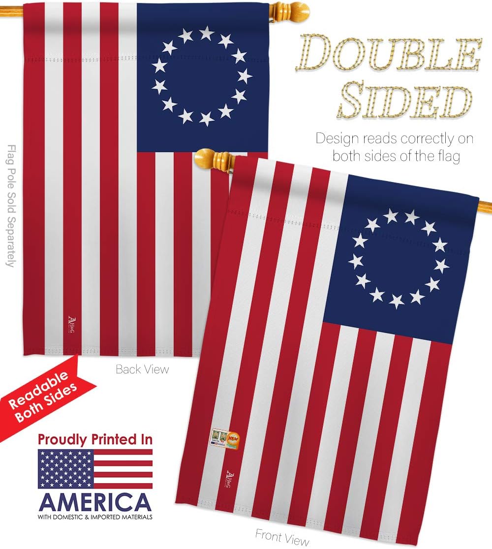 Historic Betsy Ross Garden House Flags Set Patriotic July Memorial Veteran Independence United State American Small Decorative Gift Yard Banner Double-Sided Made In USA 28 X 40