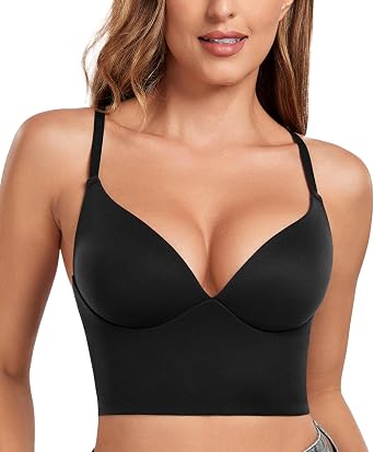 Lemorosy Womens Deep Plunge V Neck Pullover Lightly Padded Bra Wireless Everyday Crop Top