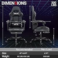 Vista 3 de Silla de juegos con reposapiés para adultos, silla de videojuegos de carreras de piel sintética, con soporte lumbar, para hombres y mujeres, silla