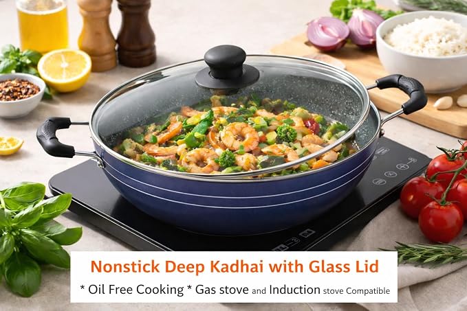 G & D Wok de Aluminio Antiadherente con Tapa de Vidrio 2.2 L 9.5 in miniatura 2