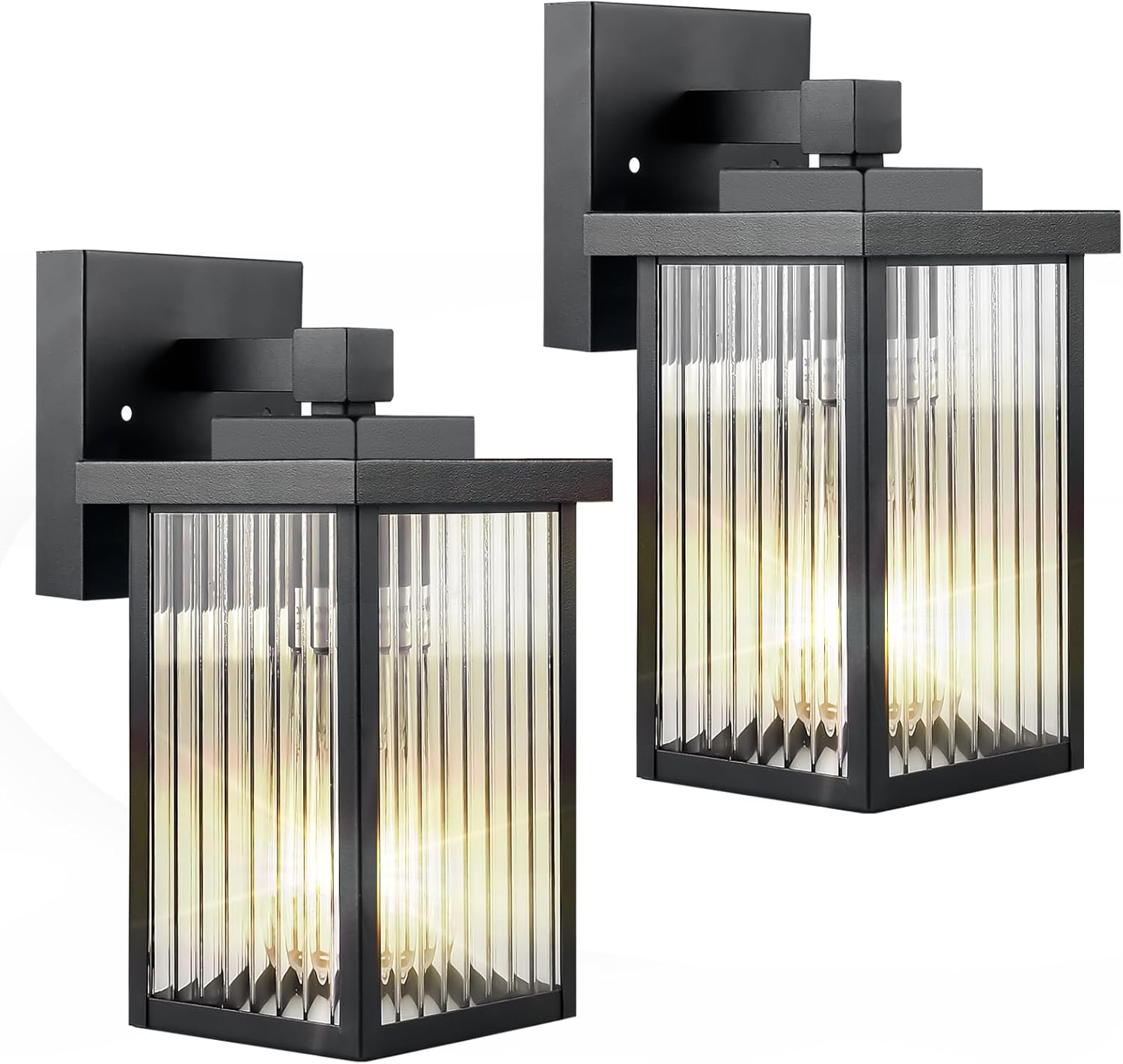 2 Pack Modern Farmhouse Outdoor Wall Lights,IP65 Waterproof & All-Metal Build,Textured Tempered Glass for Soft, Elegant Glow for Porch, Garage, Front Door