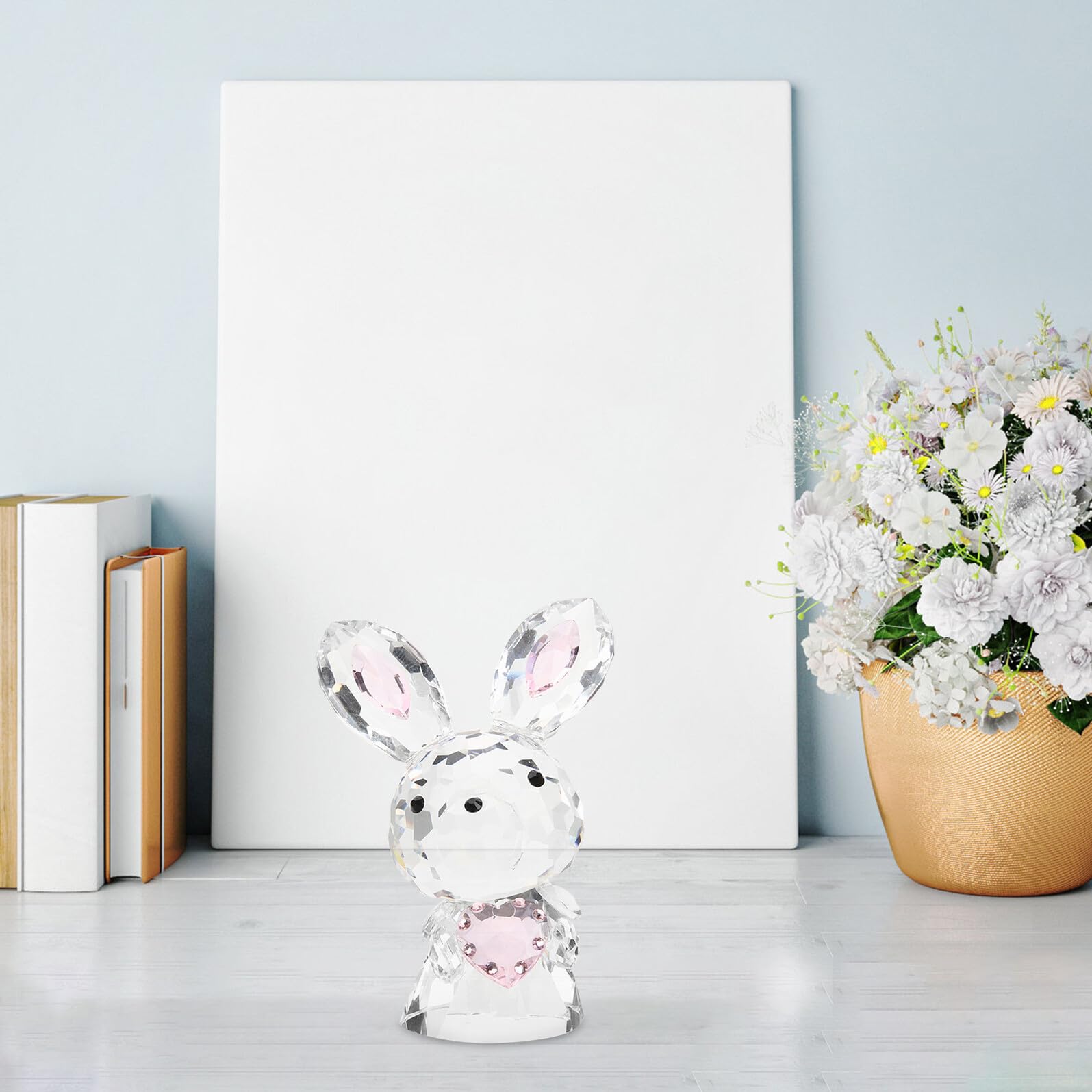 Statuette de Lapin en Cristal Rose, Petit Ornement Décoratif pour Table et Bureau, Décoration de Chambre et Jardin, Accessoire Déco Original et Solide, Figurine Lapin Cristal