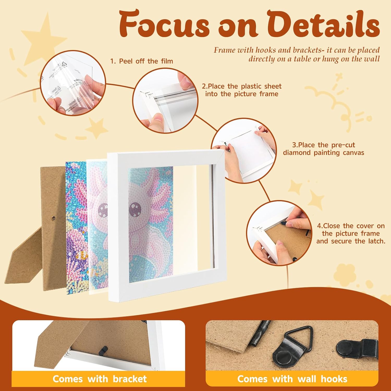 Yezavesu Axolotl Diamond Art Kits for Kids Ages 4-8-12 with Frame 7x7 Inch image 5