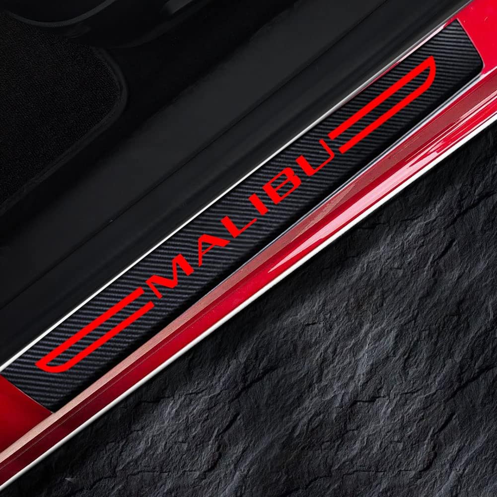 4PCS Car Door Sill Protector for Chevy Malibu,Carbon Fiber Leather Car Door Threshold Protection Sticker Anti-Dirty Sill Decoration Scuff Plate Scratch Cover Accessories Red