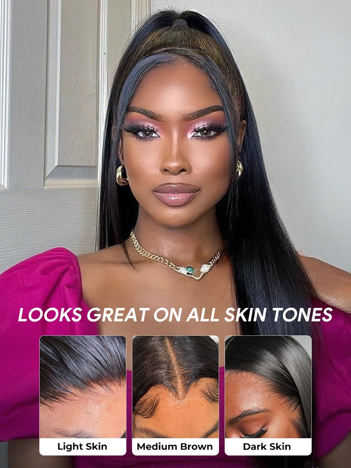 Oxeyegirl 32 Inch Bone Straight Human Hair Wig for Black Women,13X6 HD Lace 180% Density Lace Front Wigs Human Hair with Elastic Drawstring,Glueless Brazilian Virgin Silky Straight Hairs Pre-Plucked - Image 2