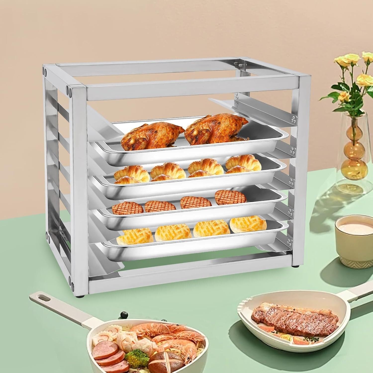 Genérico De Velocidad Para Panadería, Carrito De Bandejas De Alimentos, Carro Bandejero, Bandejas No Incluidas, 5/6 Niveles, 4 Ruedas, Para Hornear Comerciales Y Panaderos(6 tier)