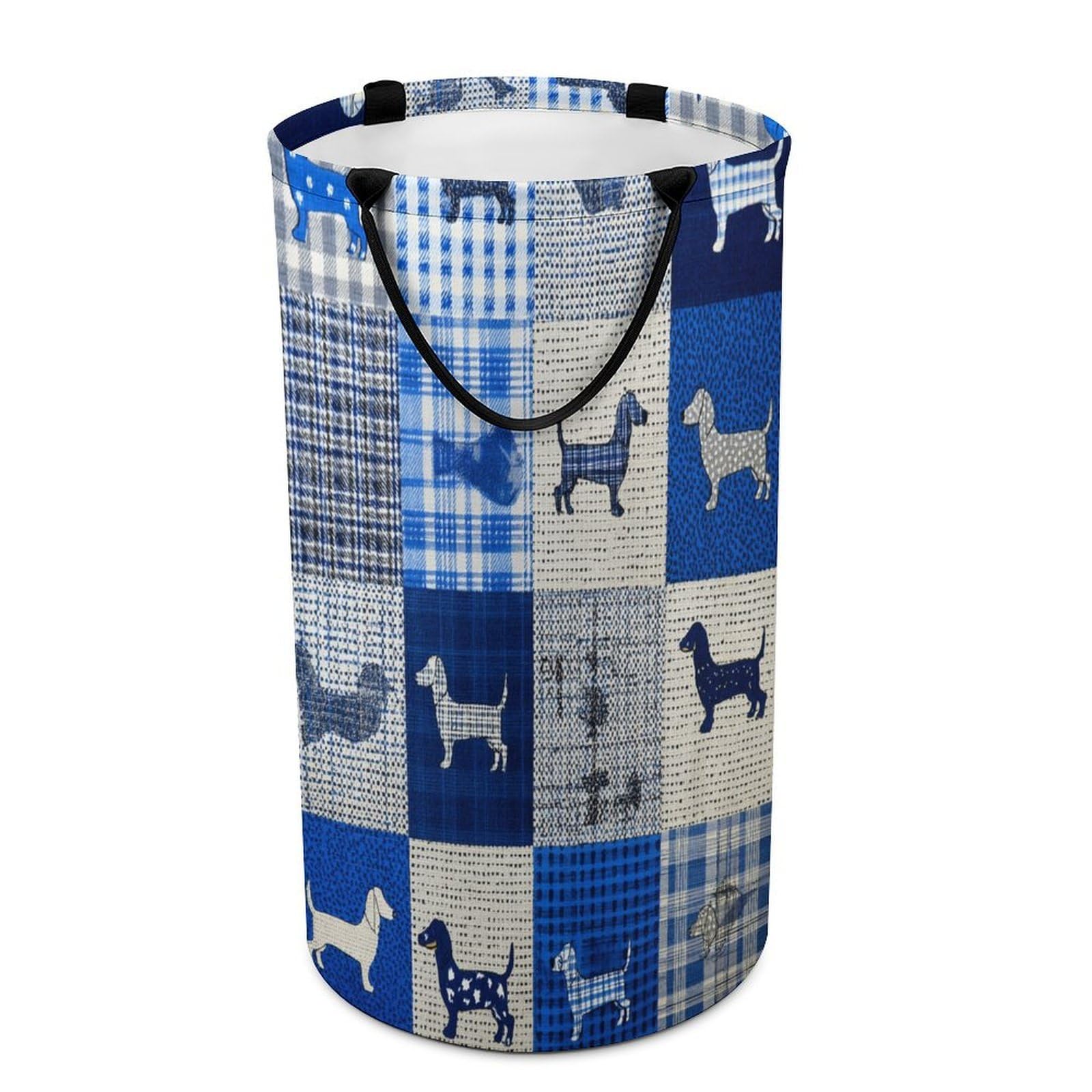 LUYYSKY Classic Cartoon Dog Silhouette Versatile Storage Laundry Basket, Oil Painting Retro Patchwork Art Animals Dog Puppies Large Capacity Bathroom Hamper With Handle