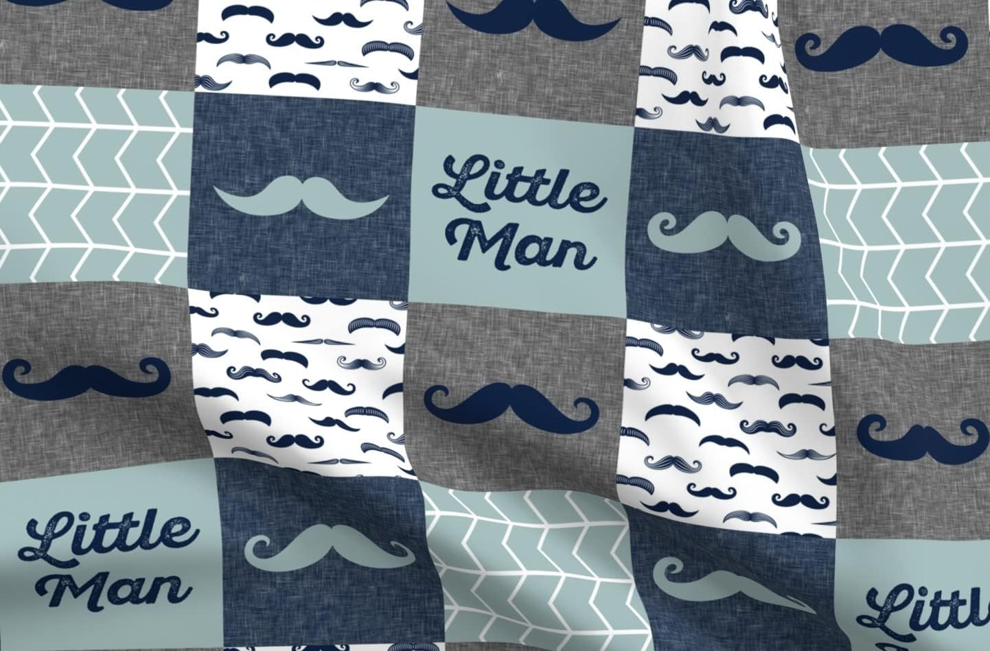 Spoonflower Fabric - Little Man Wholecloth Navy Dusty Blue Mustache Quilt Cheater Printed on Upholstery Velvet Fabric Fat Quarter - Upholstery Home Decor Bottomweight Apparel