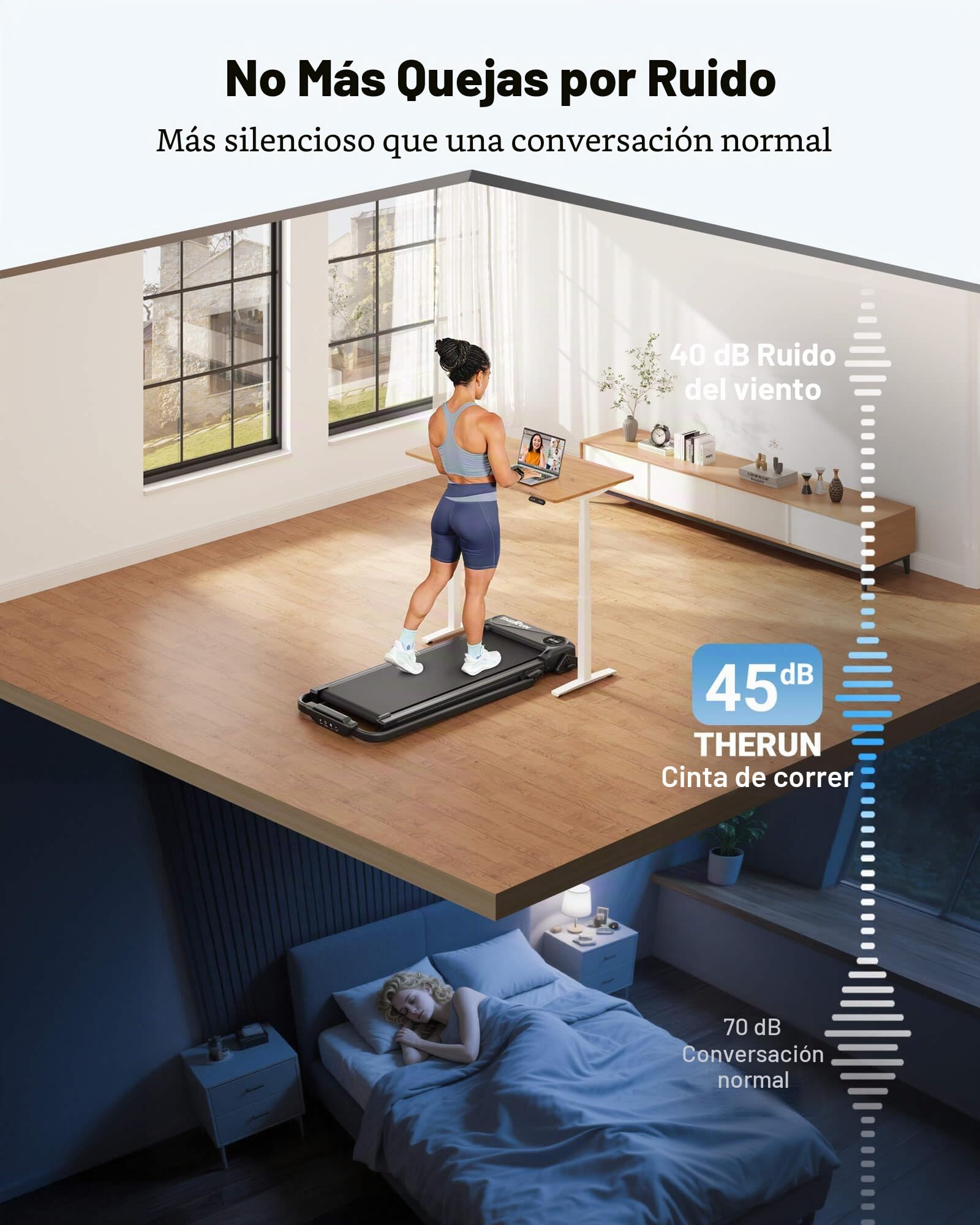 THERUN Cinta de Correr Plegable, Walking Pad Silencioso hasta 10 km/h, con Barra de Apoyo y Pantalla LED, Doble Amortiguación, Sin Montaje - para Escritorio, Hogar y Oficina
