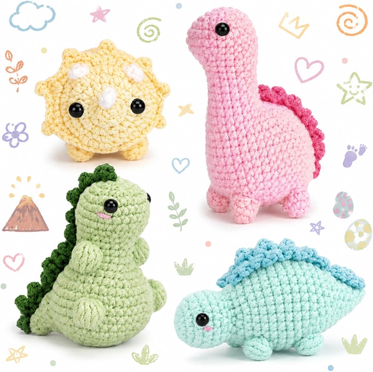 Crochetta Crochet Kit for Beginners, Crochet Starter Kits for Adults, Amigurumi Craft Knitting Crocheting Kits with Step-by-Step Video Tutorials, 6 Pc Hanging Potted Plants Family(40%+ Yarn